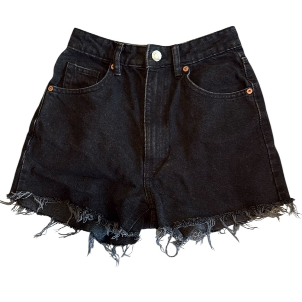 Zara High Rise Distressed Hem Jean Shorts